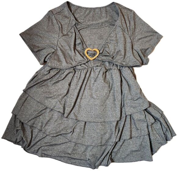Shein Curve Heart Decorative Ruched Short Sleeve Top Women's 4XL Grey - Picture 2 of 7